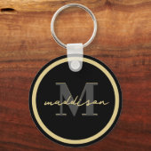 黒パーソナライズされた箔および金箔の署名名 キーホルダー (正面)