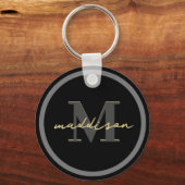 黒パーソナライズされた箔および金箔の署名名 キーホルダー (正面)