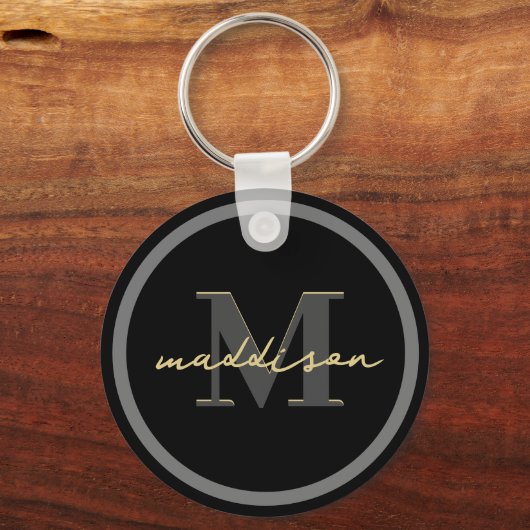 黒パーソナライズされた箔および金箔の署名名 キーホルダー (正面)