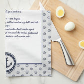 黒パーソナライズされた航海のいかりレシピ記念 キッチンタオル (四つ折り)