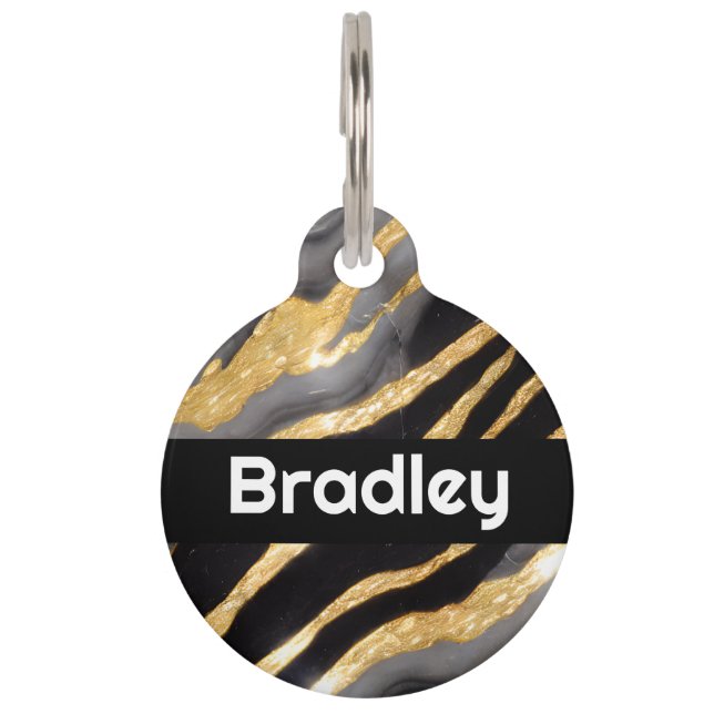黒パーソナライズされた色とフェイク金ゴールド ペット　ネームタグ (正面)