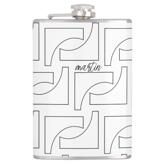 黒パーソナライズされた色と白の幾何学的パターン フラスク (正面)