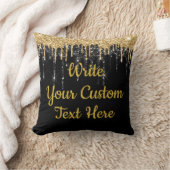 黒パーソナライズされた色と金ゴールドかわいらしグリッターカスタム クッション (ブランケット)