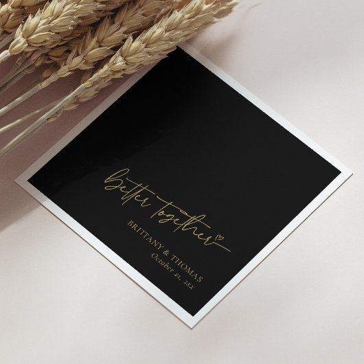 黒パーソナライズされた色と金ゴールドの組み合わ結婚せ スタンダードカクテルナプキン