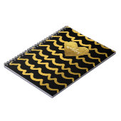 黒パーソナライズされた色と金ゴールドの輝きストライプ ノートブック (左側)