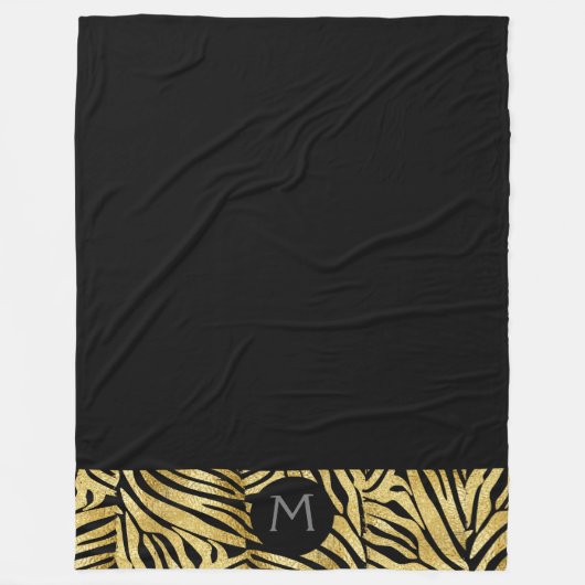 黒パーソナライズされた色と金ゴールドアニマルプリント フリースブランケット (正面)