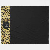 黒パーソナライズされた色と金ゴールドアニマルプリント フリースブランケット (正面(横))