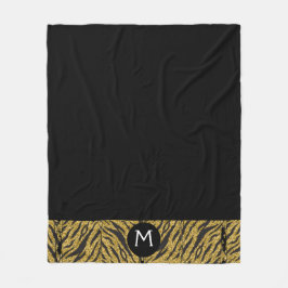 黒パーソナライズされた色と金ゴールドアニマルプリント フリースブランケット