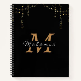 黒パーソナライズされた色と金ゴールドイニシャル ノートブック