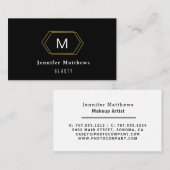 黒パーソナライズされた色と金ゴールドモダンメイクアーティスト 名刺 (正面/裏面)