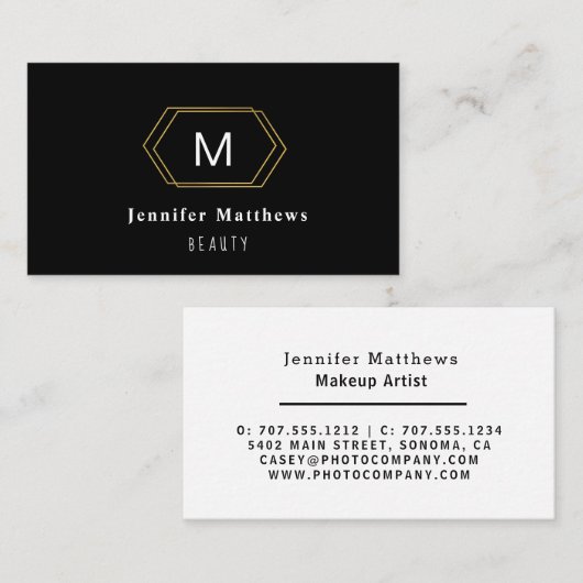 黒パーソナライズされた色と金ゴールドモダンメイクアーティスト 名刺 (正面/裏面)