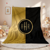 黒パーソナライズされた色と金ゴールド幾何学的デザイン フリースブランケット