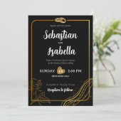 黒パーソナライズされた色と金ゴールド結婚式招待状 招待状 (スタンド正面)