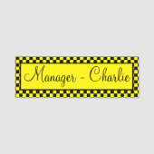 黒パーソナライズされた色と黄市松模様に色 名札 (正面)
