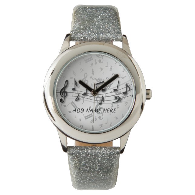 黒パーソナライズされた色の楽譜 腕時計 (正面)
