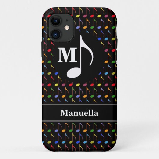 黒パーソナライズされた色の音楽ノート Case-Mate iPhoneケース (裏面)