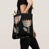 黒パーソナライズされた色トートの花の写真と名前 トートバッグ (クローズアップ)