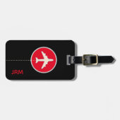 黒パーソナライズされた色飛行機 ラゲッジタグ (正面横)