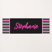 黒パーソナライズされた色、ピンク色、白ストライプ色 ヨガマット (裏面(横))