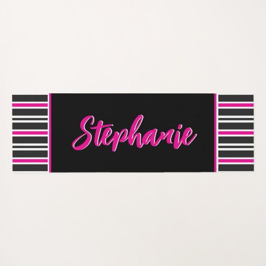 黒パーソナライズされた色、ピンク色、白ストライプ色 ヨガマット (裏面(横))