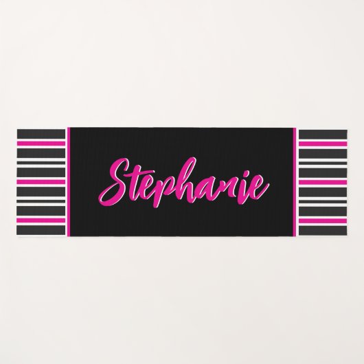 黒パーソナライズされた色、ピンク色、白ストライプ色 ヨガマット (正面(横))