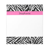 黒パーソナライズされた色、白およびホットピンクのゼブラ印刷 ノートパッド (正面)