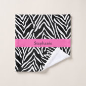 黒パーソナライズされた色、白およびホットピンクのゼブラ印刷 バスタオルセット (ウォッシュタオル)