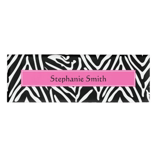 黒パーソナライズされた色、白およびホットピンクのゼブラ印刷 名札 (正面)