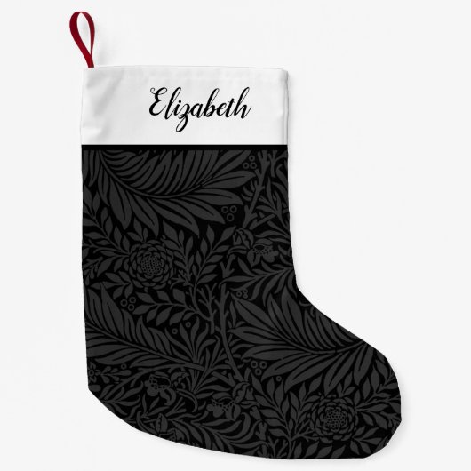 黒パーソナライズされた花柄 スモールクリスマスストッキング (正面)