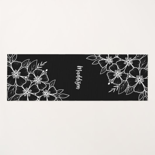 黒パーソナライズされた花 ヨガマット (正面(横))