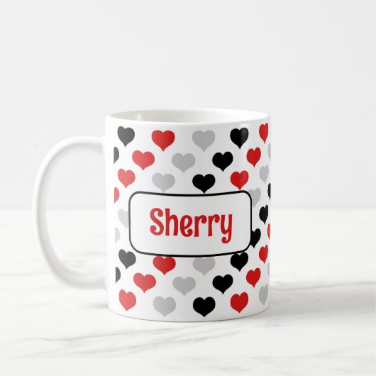 黒パーソナライズされた赤いハートマグ コーヒーマグカップ (左)