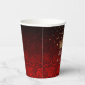 黒パーソナライズされた赤と金ゴールド誕生日パーティー 紙コップ (右)