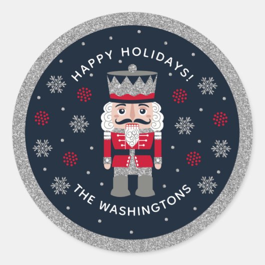 黒パーソナライズされた赤グリッターくるみ割りシール ラウンドシール (正面)