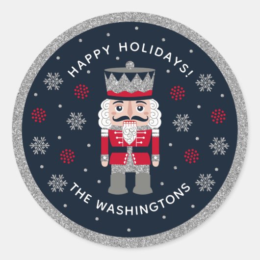 黒パーソナライズされた赤グリッターくるみ割りシール ラウンドシール (正面)