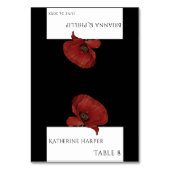 黒パーソナライズされた赤フローラ結婚の座席表 テーブルナンバー (正面)