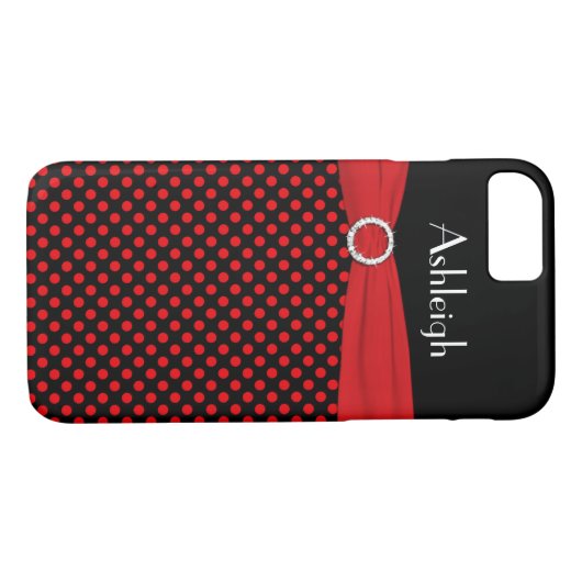 黒パーソナライズされた赤水玉模様iPhone 7ケース Case-Mate iPhoneケース (裏面(横))