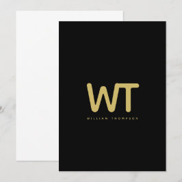 黒パーソナライズされた金ゴールドイニシャルロゴノートカード サンキューカード