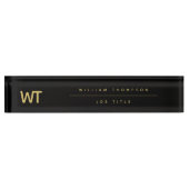 黒パーソナライズされた金ゴールドイニシャルロゴ デスクネームプレート (正面)