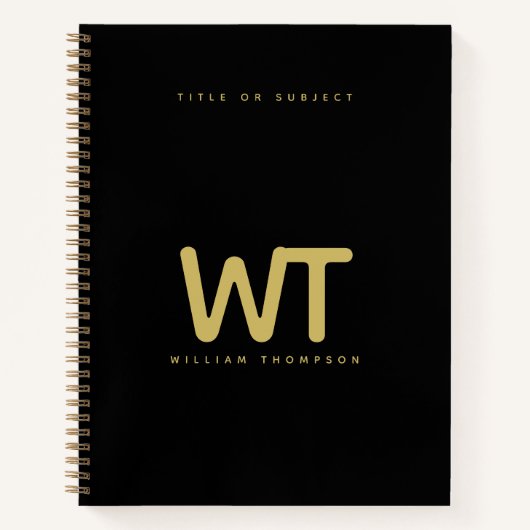 黒パーソナライズされた金ゴールドイニシャルロゴ ノートブック (正面)