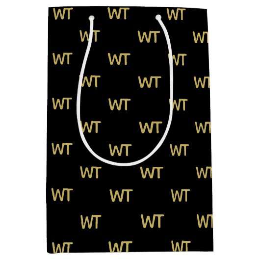 黒パーソナライズされた金ゴールドイニシャルロゴ ミディアムペーパーバッグ (正面)