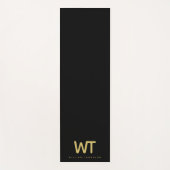 黒パーソナライズされた金ゴールドイニシャルロゴ ヨガマット (正面)