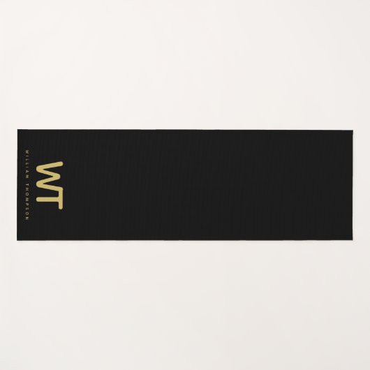 黒パーソナライズされた金ゴールドイニシャルロゴ ヨガマット (正面(横))