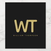 黒パーソナライズされた金ゴールドイニシャルロゴ ワインラベル (シングルラベル)