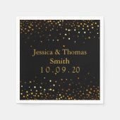 黒パーソナライズされた金ゴールドグリッターフェイク箔 スタンダードカクテルナプキン (正面)