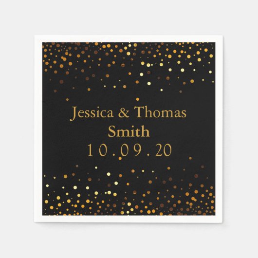 黒パーソナライズされた金ゴールドグリッターフェイク箔 スタンダードカクテルナプキン (正面)