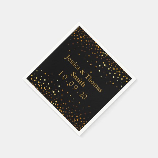 黒パーソナライズされた金ゴールドグリッターフェイク箔 スタンダードカクテルナプキン (角)
