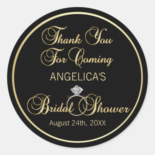黒パーソナライズされた金ゴールドサンキューブライダルシャワー ラウンドシール (正面)