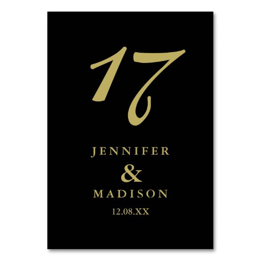 黒パーソナライズされた金ゴールドス結婚クリプトのテーブルカード テーブルナンバー (正面)