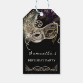 黒パーソナライズされた金ゴールドパープルマスカレードパーティー ギフトタグ (正面)