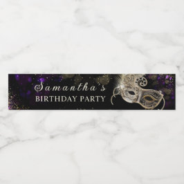 黒パーソナライズされた金ゴールドパープルマスカレードパーティー ペットボトルラベル